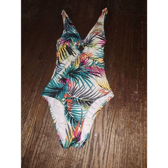 New XS 0/2 Shade & Shore Tropical Hawaiian Floral 1 Piece Swimsuit Bathing Suit - Picture 1 of 4